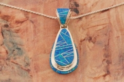 Calvin Begay Sterling Silver Blue Opal Pendant